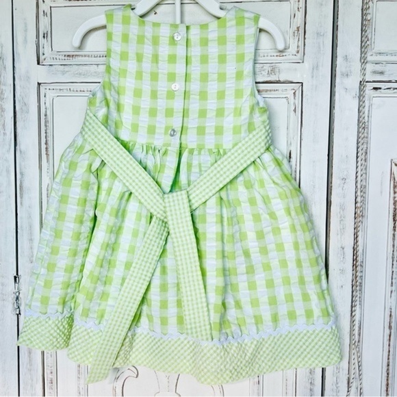 Bonnie Baby - Green and White Gingham / Seersucker with Pink Rose Details Outfit - Picture 4 of 9